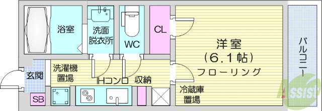 仙台市宮城野区榴ケ岡のマンションの間取り