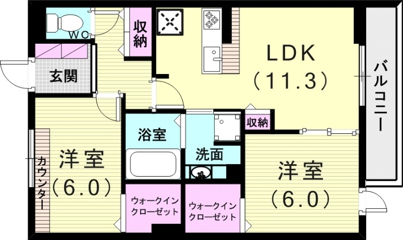 明石市朝霧南町のアパートの間取り