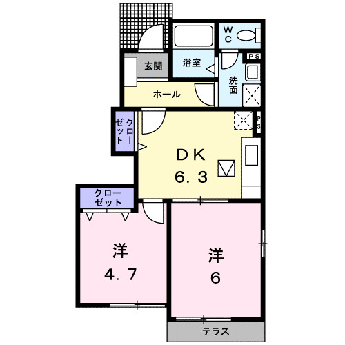 福山市駅家町大字法成寺のアパートの間取り