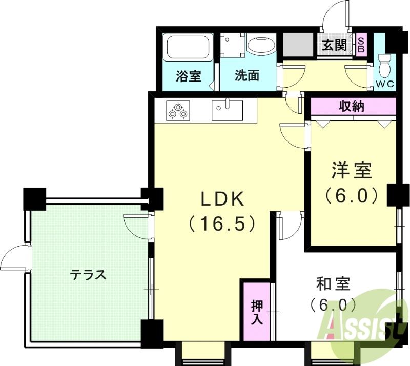 神戸市須磨区松風町のマンションの間取り