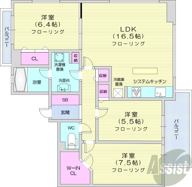 札幌市中央区北二条西のマンションの間取り