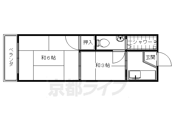 京都市左京区北白川東平井町のマンションの間取り