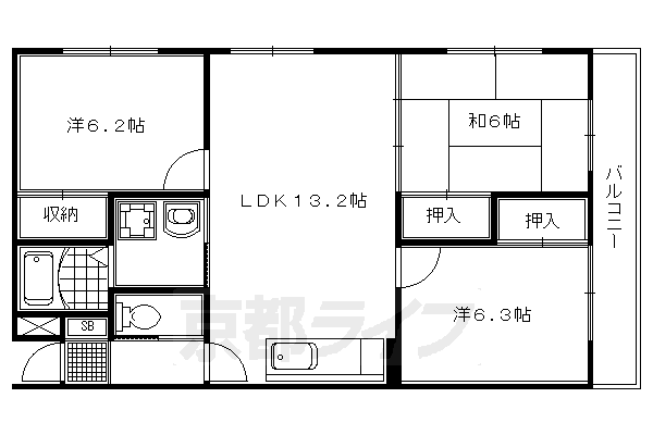 【京都市右京区西京極郡町のマンションの間取り】