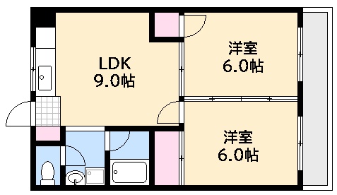 広島市西区大芝のマンションの間取り