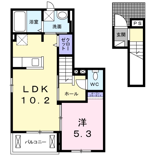 松江市乃木福富町のアパートの間取り