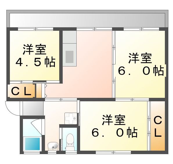 ＪＲ呉線 大乗駅 徒歩5分 5階建 築48年の間取り写真