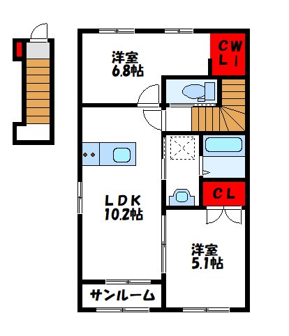 宗像市河東のアパートの間取り