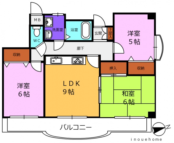 広島市安佐南区長束のマンションの間取り