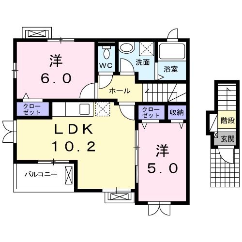 柴田郡大河原町字新桜町のアパートの間取り