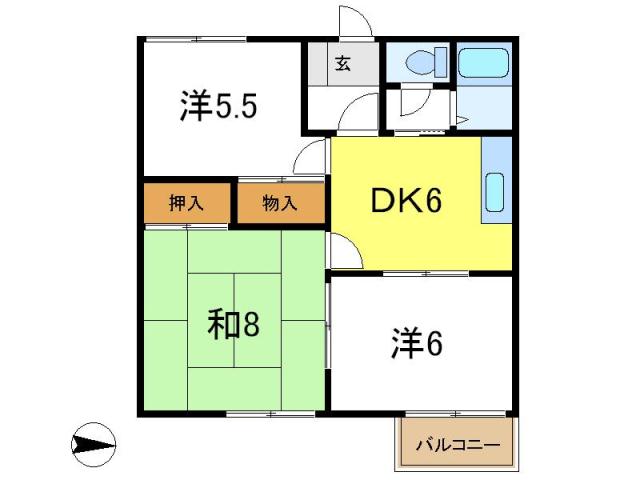 加古川市平岡町山之上のアパートの間取り