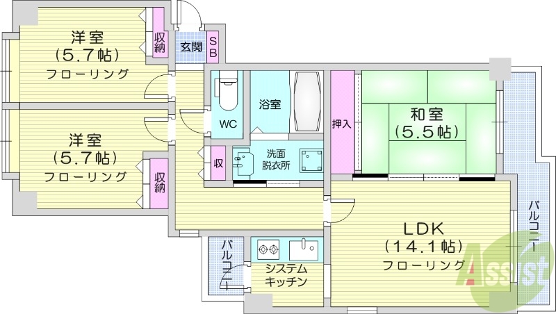 オ・ドミール北19条の間取り