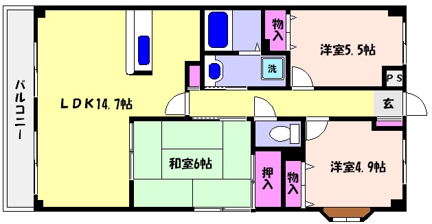 ＪＲ東海道本線 摂津本山駅 徒歩8分 6階建 築30年の間取り写真