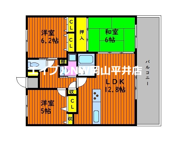 岡山市中区高屋のマンションの間取り