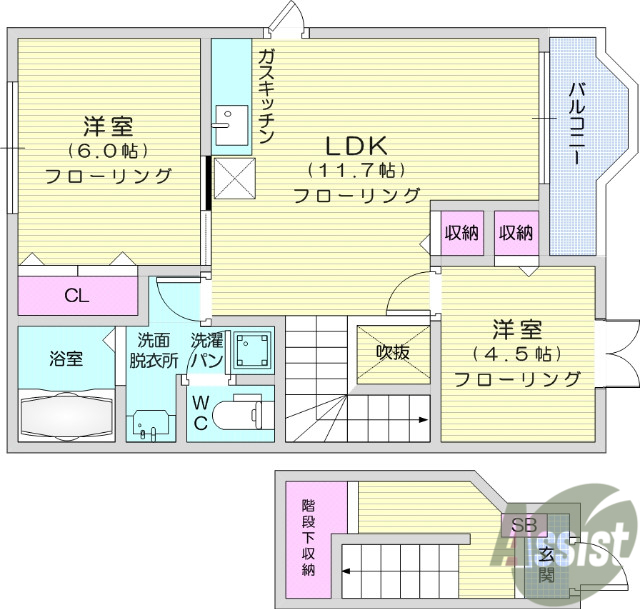 仙台市太白区鈎取本町のアパートの間取り