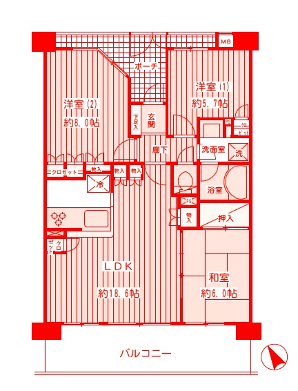 川崎市川崎区小田栄のマンションの間取り