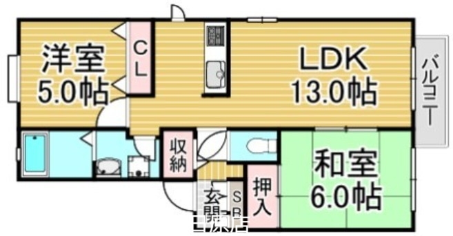 ＪＲ鹿児島本線 春日駅 バス乗車時間：8分 最寄りバス停で下車 徒歩4分 2階建 築32年の間取り写真