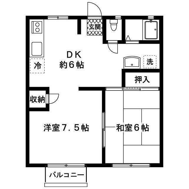 ＪＲ青梅線 福生駅 バス乗車時間：6分 最寄りバス停で下車 徒歩10分 2階建 築32年の間取り写真