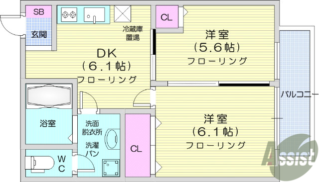 仙台市青葉区上愛子のアパートの間取り