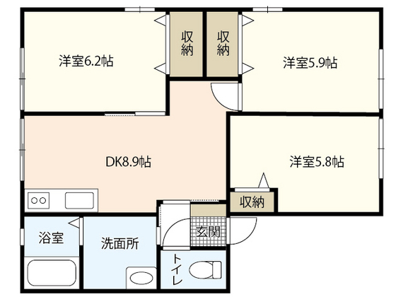 呉市焼山松ヶ丘のアパートの間取り