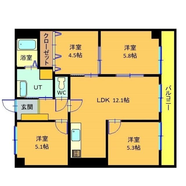 函館市湯川町のマンションの間取り