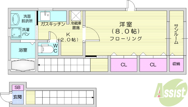 仙台市青葉区落合のアパートの間取り