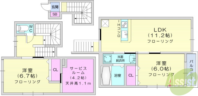 仙台市宮城野区東仙台のアパートの間取り