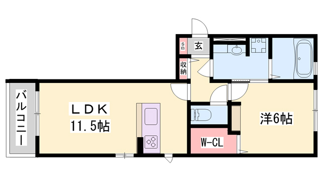 明石市西新町のアパートの間取り