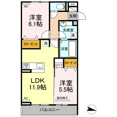 福山市御幸町大字上岩成のアパートの間取り