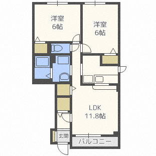 札幌市北区屯田五条のアパートの間取り