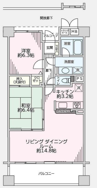 横浜市神奈川区三ツ沢上町のマンションの間取り