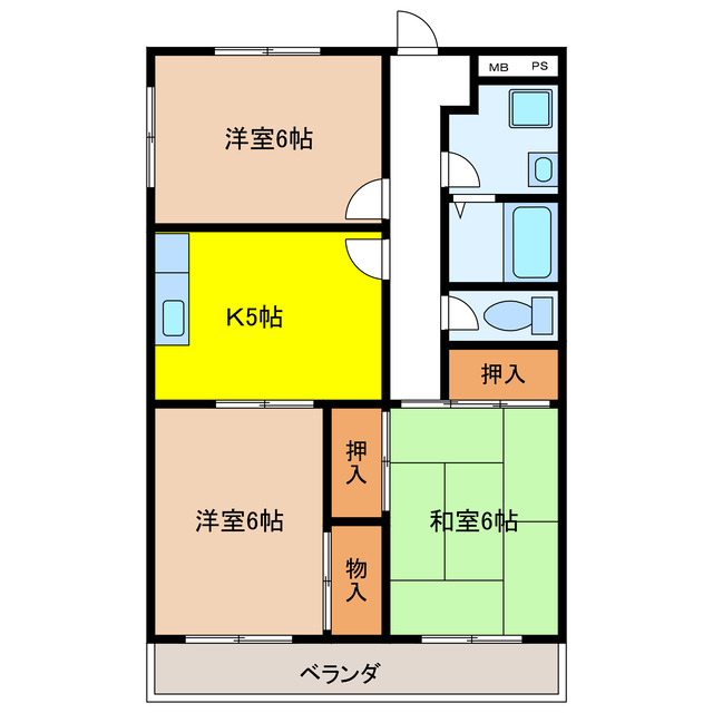 岐阜県岐阜市江添３（マンション）の賃貸物件の間取り