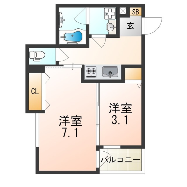 大阪市東淀川区下新庄のアパートの間取り