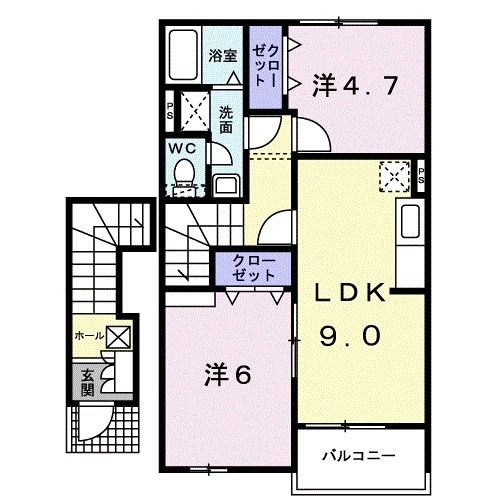 玉名市玉名のアパートの間取り