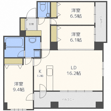 札幌市中央区南六条西のマンションの間取り