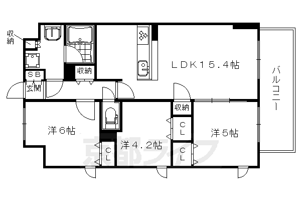 京都市右京区西院三蔵町のマンションの間取り