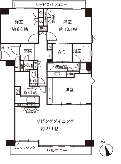 イニシア帝塚山　最上階角部屋の間取り