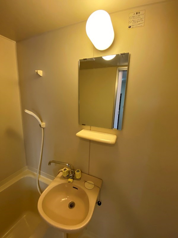 洗面設備　独立洗面台、小物を置くことができて便利です