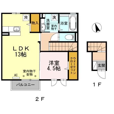 ＩＲいしかわ鉄道 金沢駅 バス乗車時間：46分 最寄りバス停で下車 徒歩4分 2階建 築14年の間取り写真