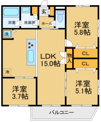 京王線 国領駅 徒歩14分 4階建 築33年の間取り写真