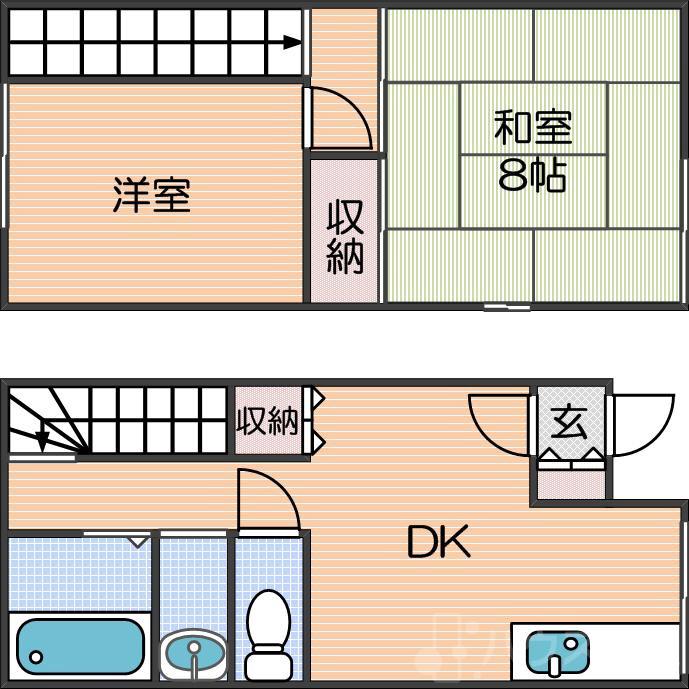南海高野線 萩ノ茶屋駅 徒歩2分 2階建 築50年の間取り写真