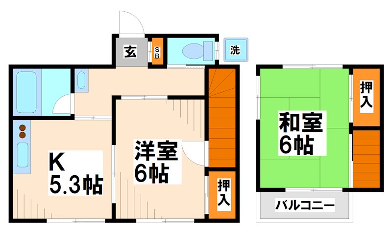 京王相模原線 京王稲田堤駅 徒歩5分 2階建 築72年の間取り写真