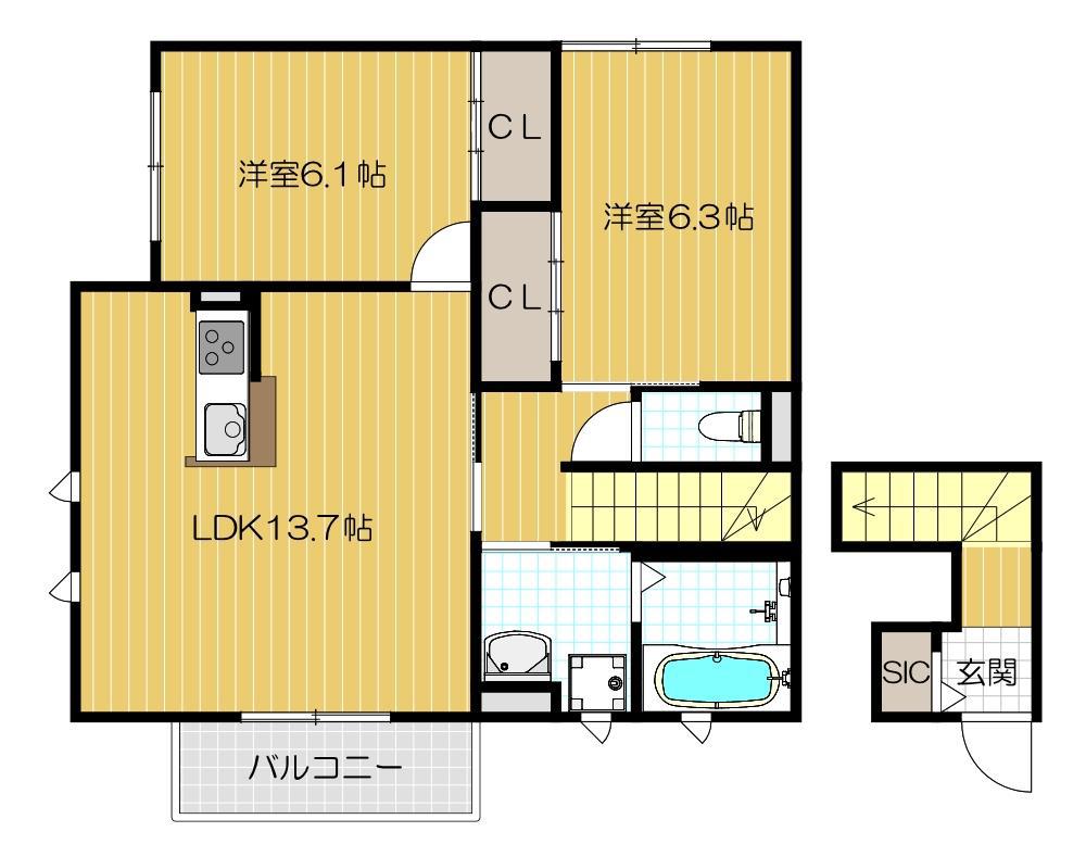 四條畷市南野のアパートの間取り