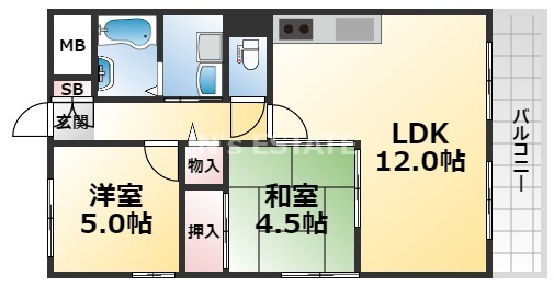 神戸市長田区本庄町のマンションの間取り