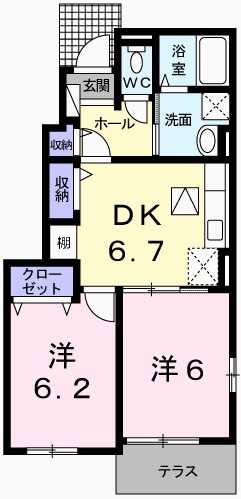 神崎郡市川町西川辺のアパートの間取り