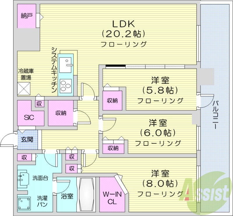 札幌市北区北八条西のマンションの間取り