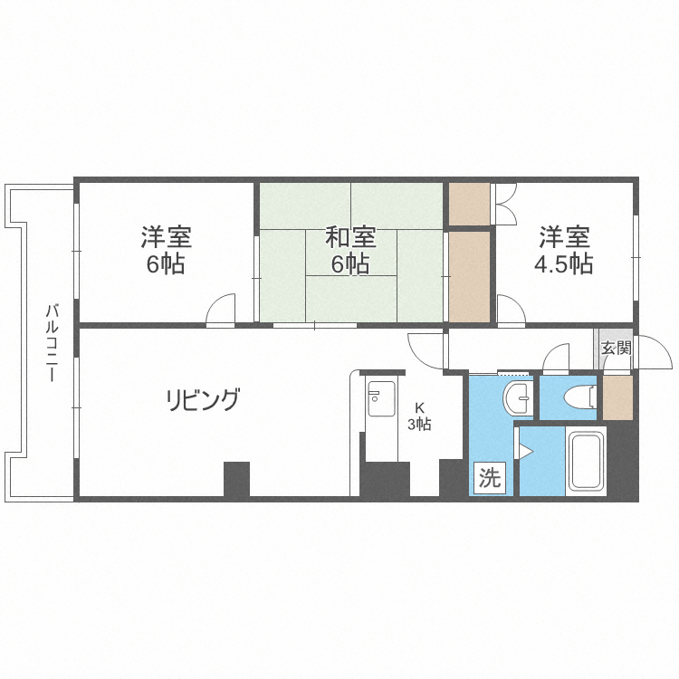 札幌市豊平区美園十一条のマンションの間取り