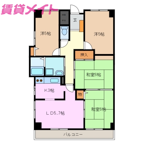 鈴鹿市算所のマンションの間取り