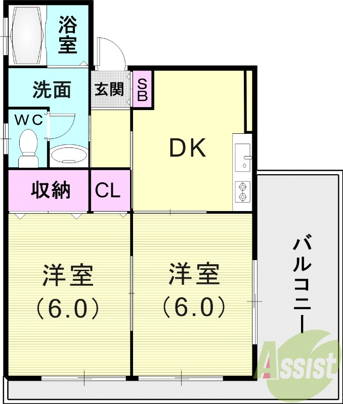 神戸市灘区篠原中町のアパートの間取り