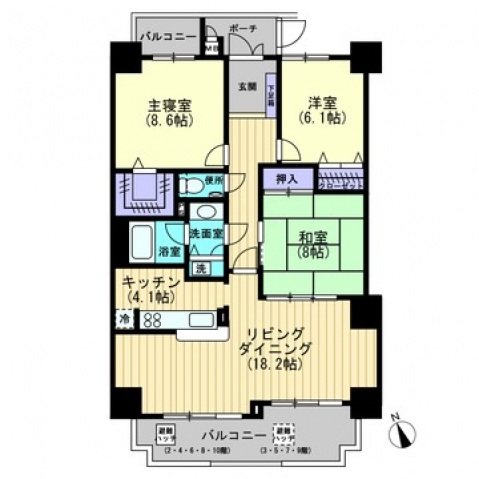 広島市東区牛田新町のマンションの間取り