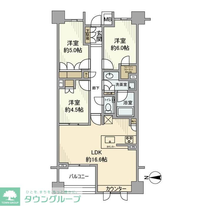 新宿区市谷加賀町のマンションの間取り